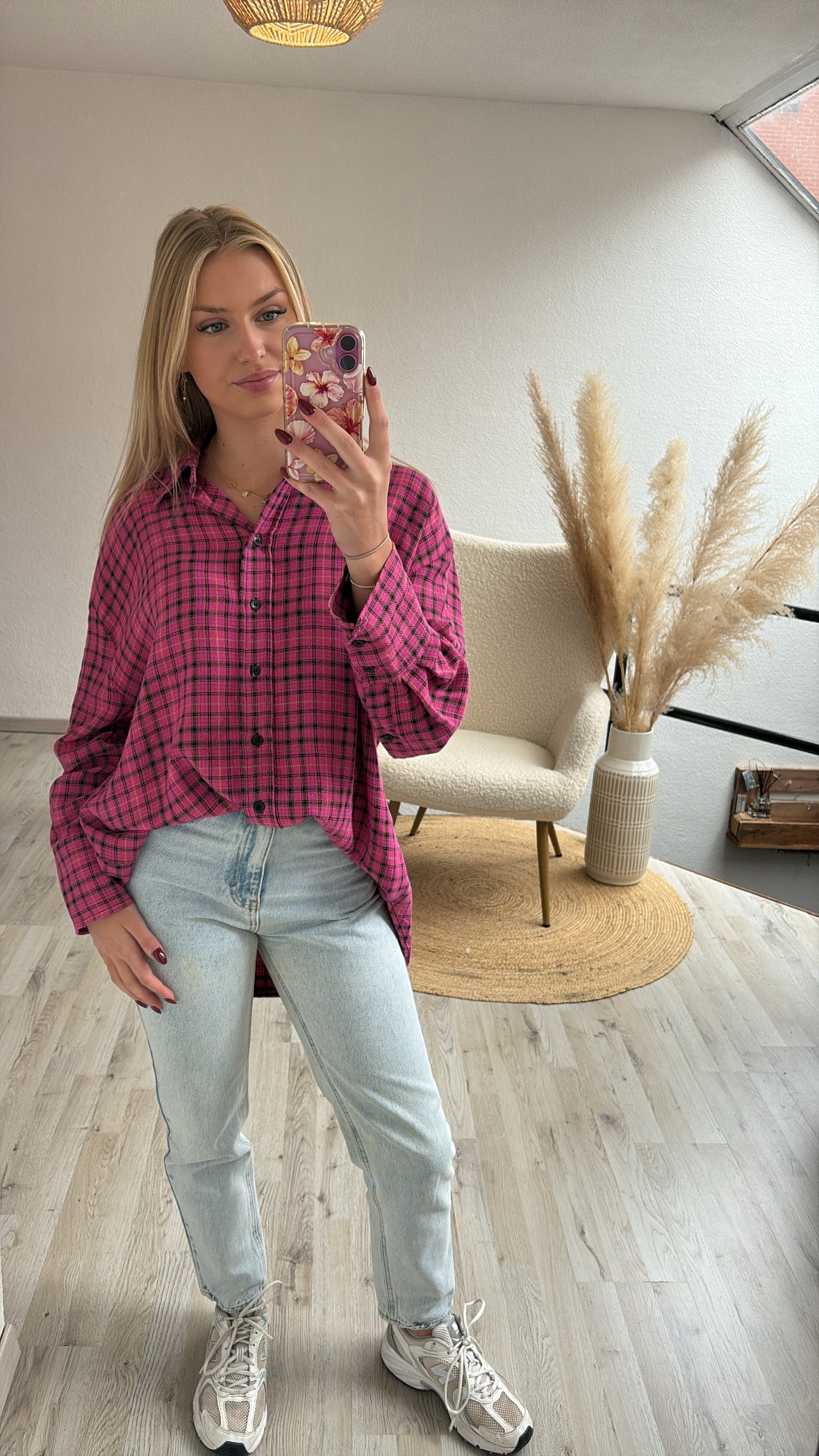 Geruit hemd roze