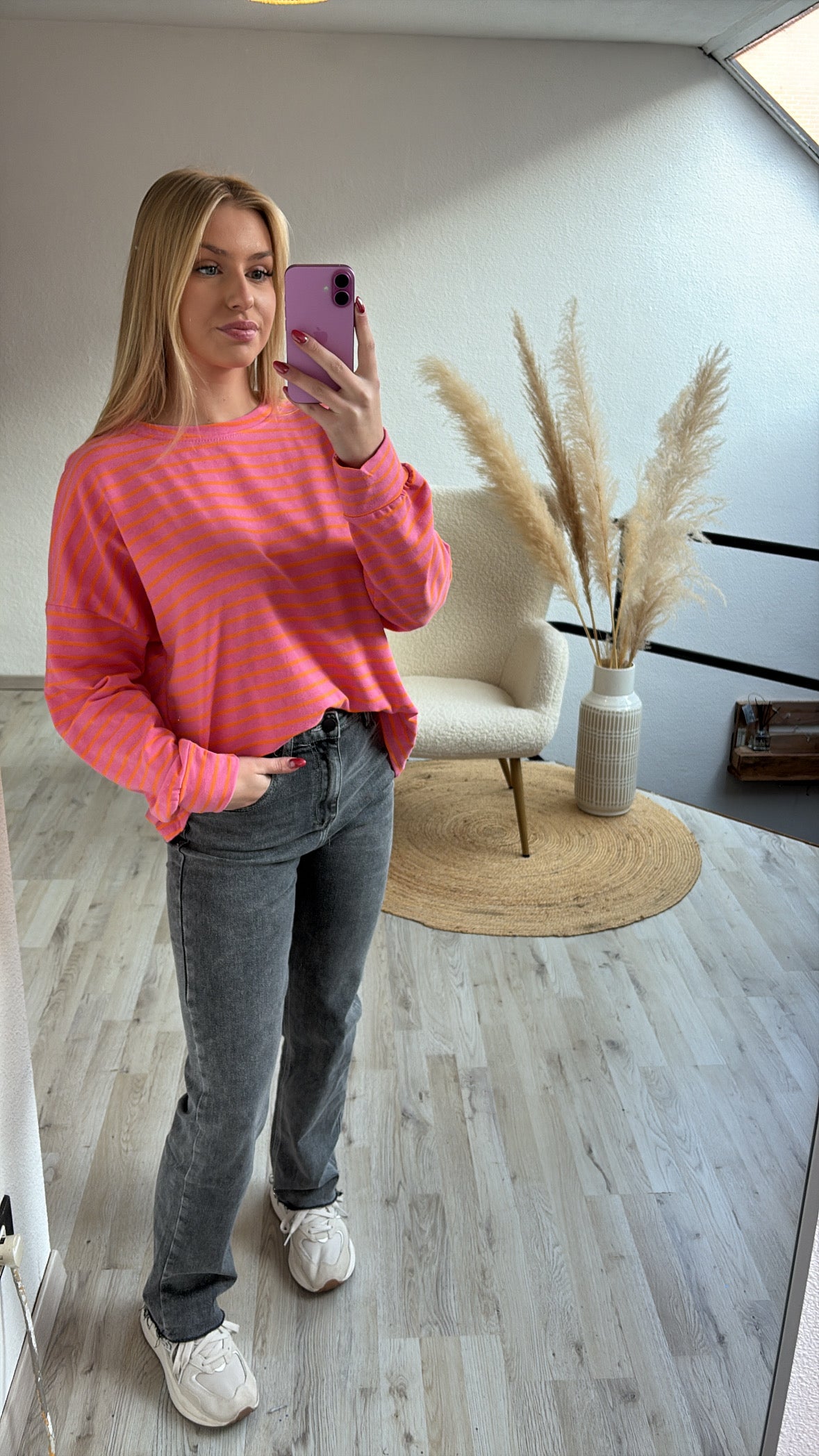 Longsleeve gestreept roze