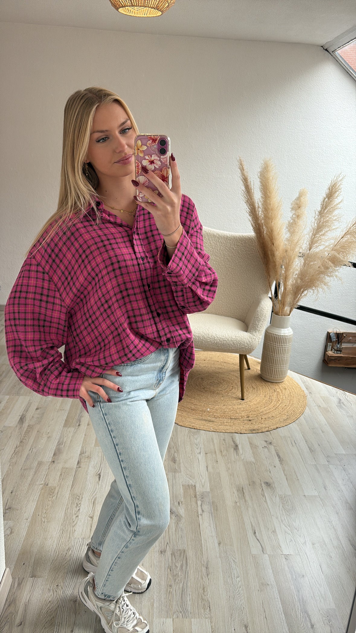 Geruit hemd roze
