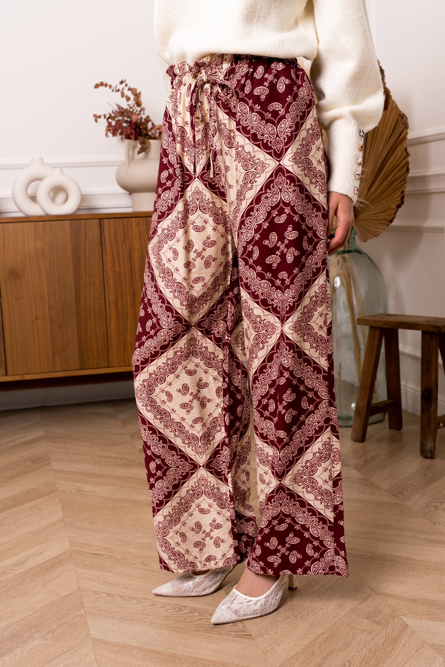 LOSSE BROEK PRINT BURGUNDY