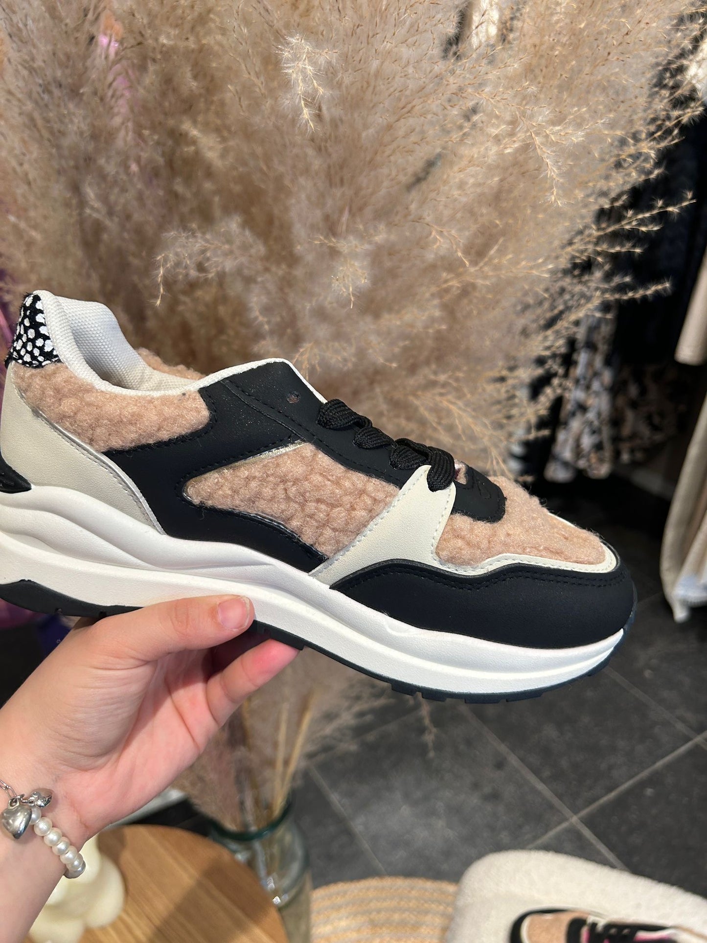 Teddy sneakers beige/zwart