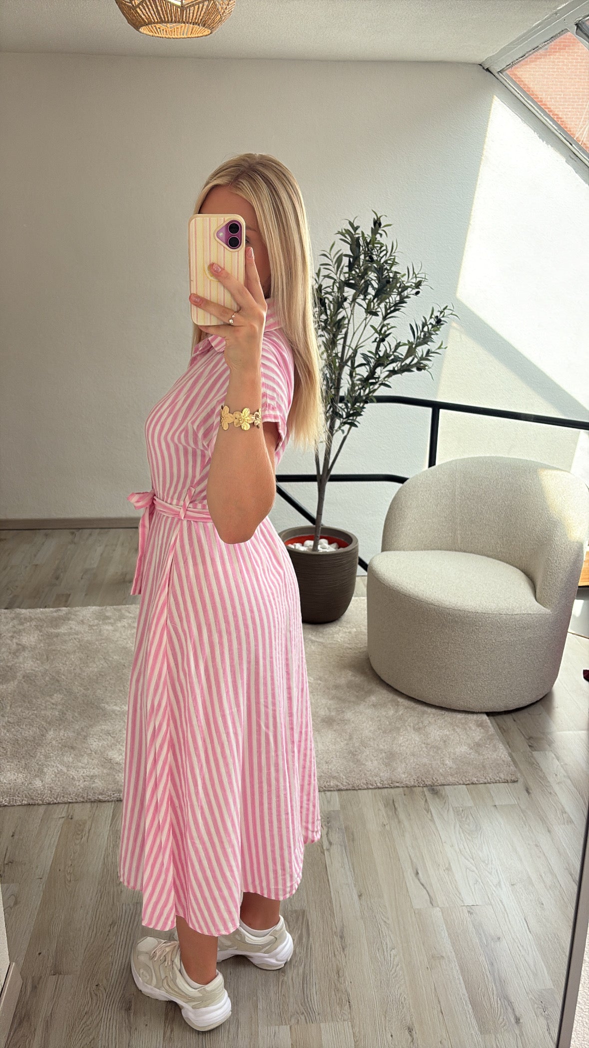 ROZE MAXIJURK STREPEN