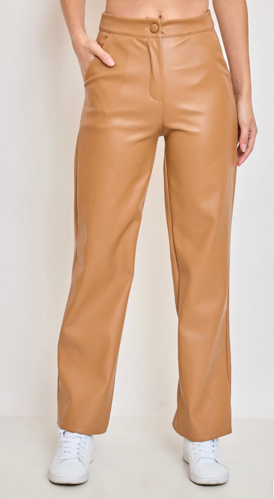 Pantalon lederlook camel