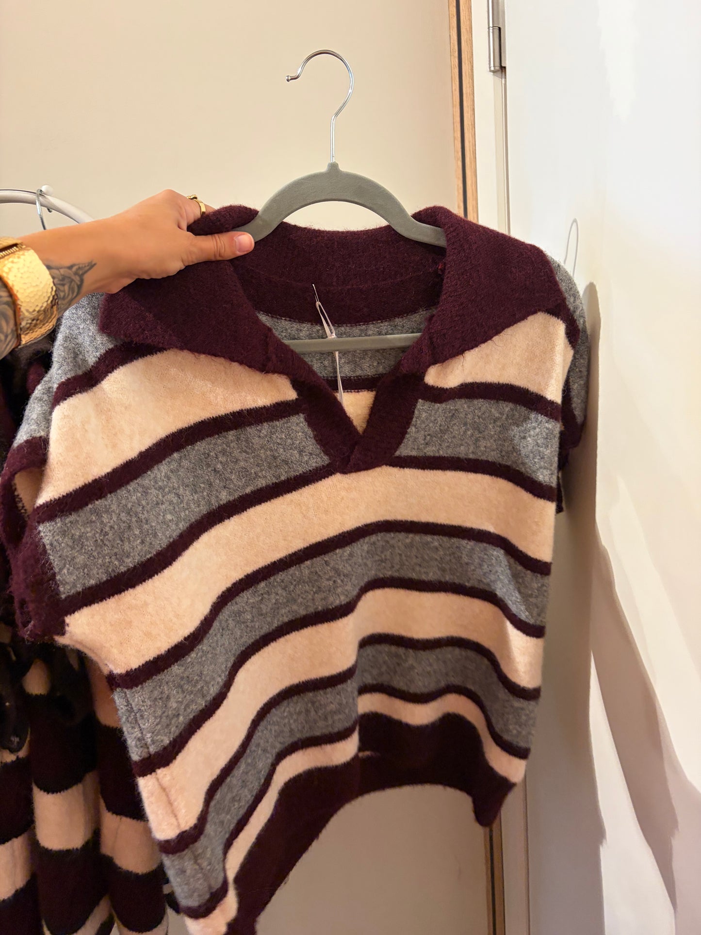 POLO KNIT BURGUNDY-GRIJS