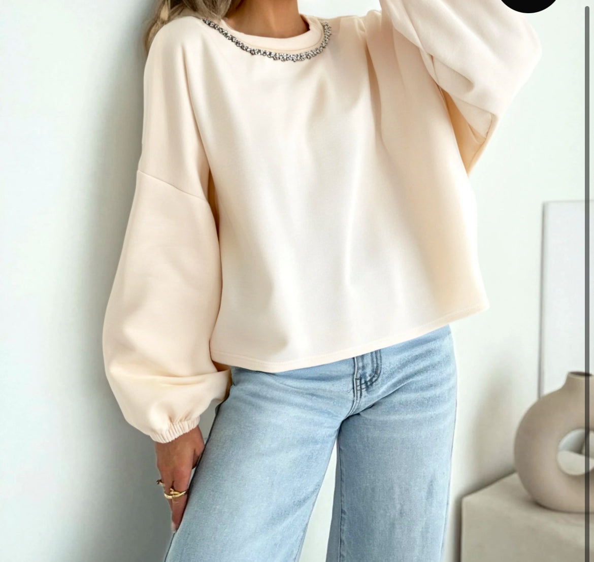 Sweater diamantjes ecru