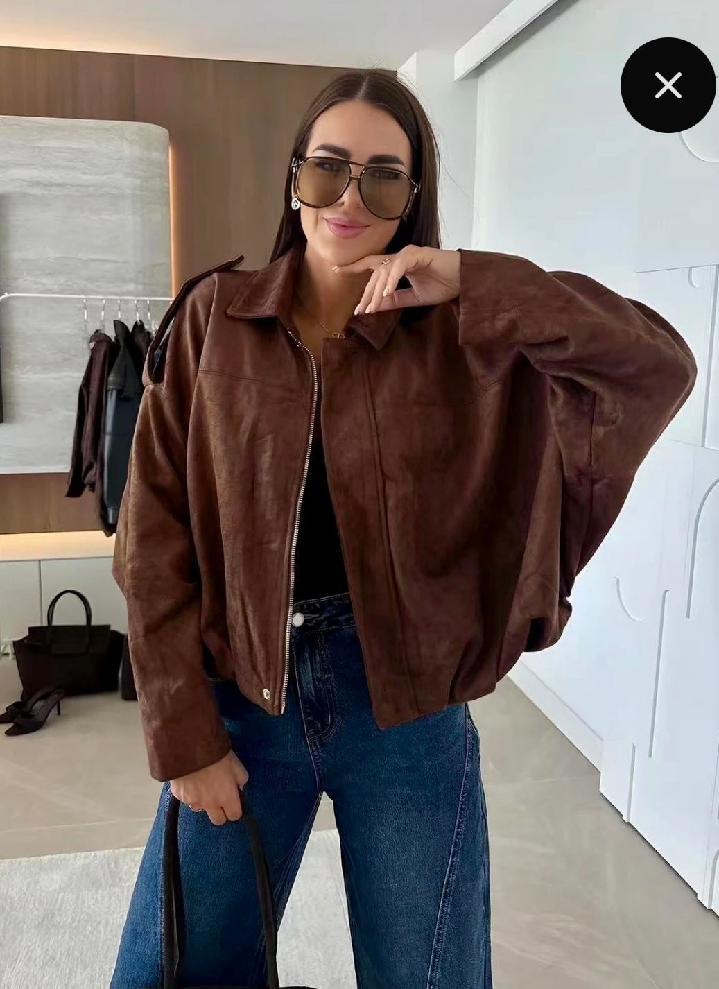 Suede bomber chocolate