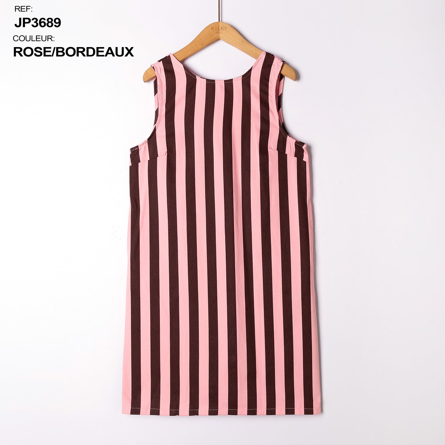 GESTREEPTE JURK BURGUNDY - ROZE