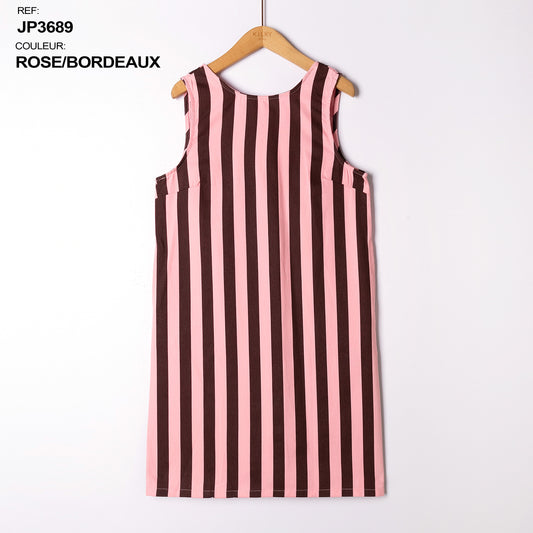 GESTREEPTE JURK BURGUNDY - ROZE