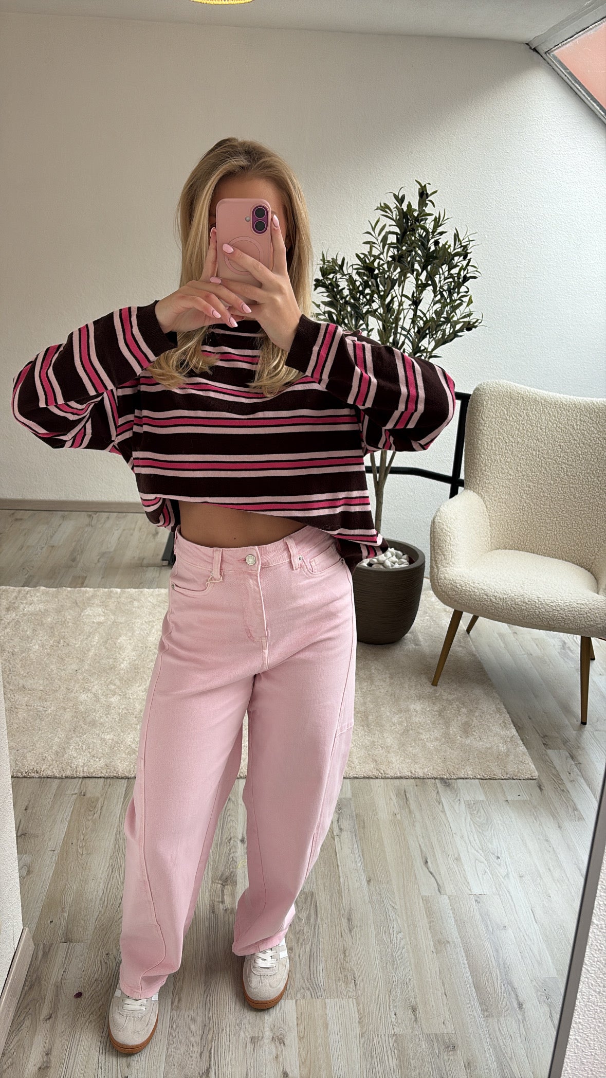 GESTREEPTE LONGSLEEVE BRUIN-ROZE