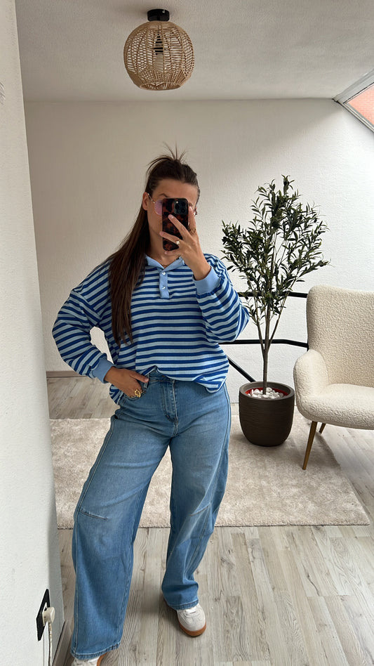BLAUWE POLO SWEATER