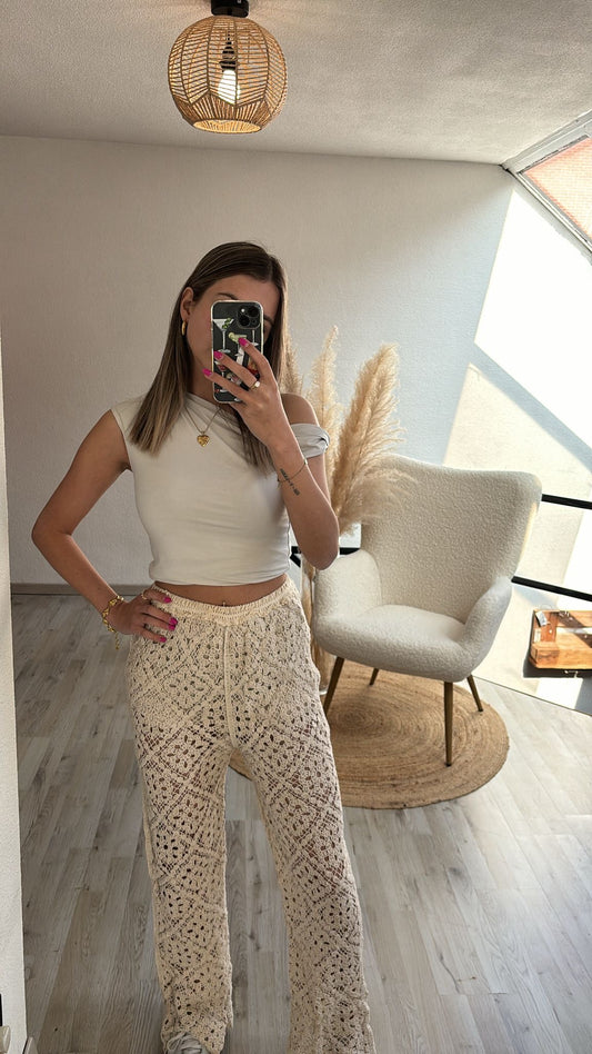 Crochet broek beige