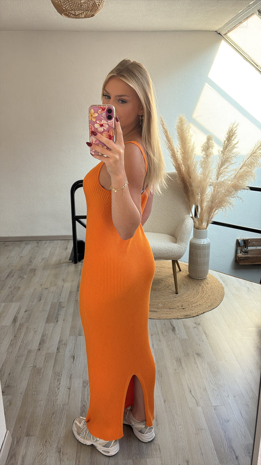 Ribbed maxijurk oranje