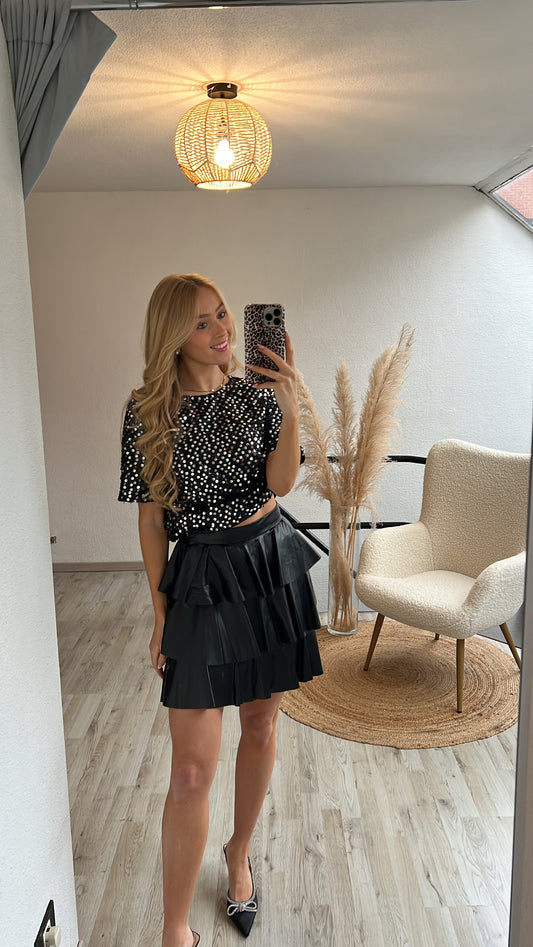 Lederlook ruffle rokje