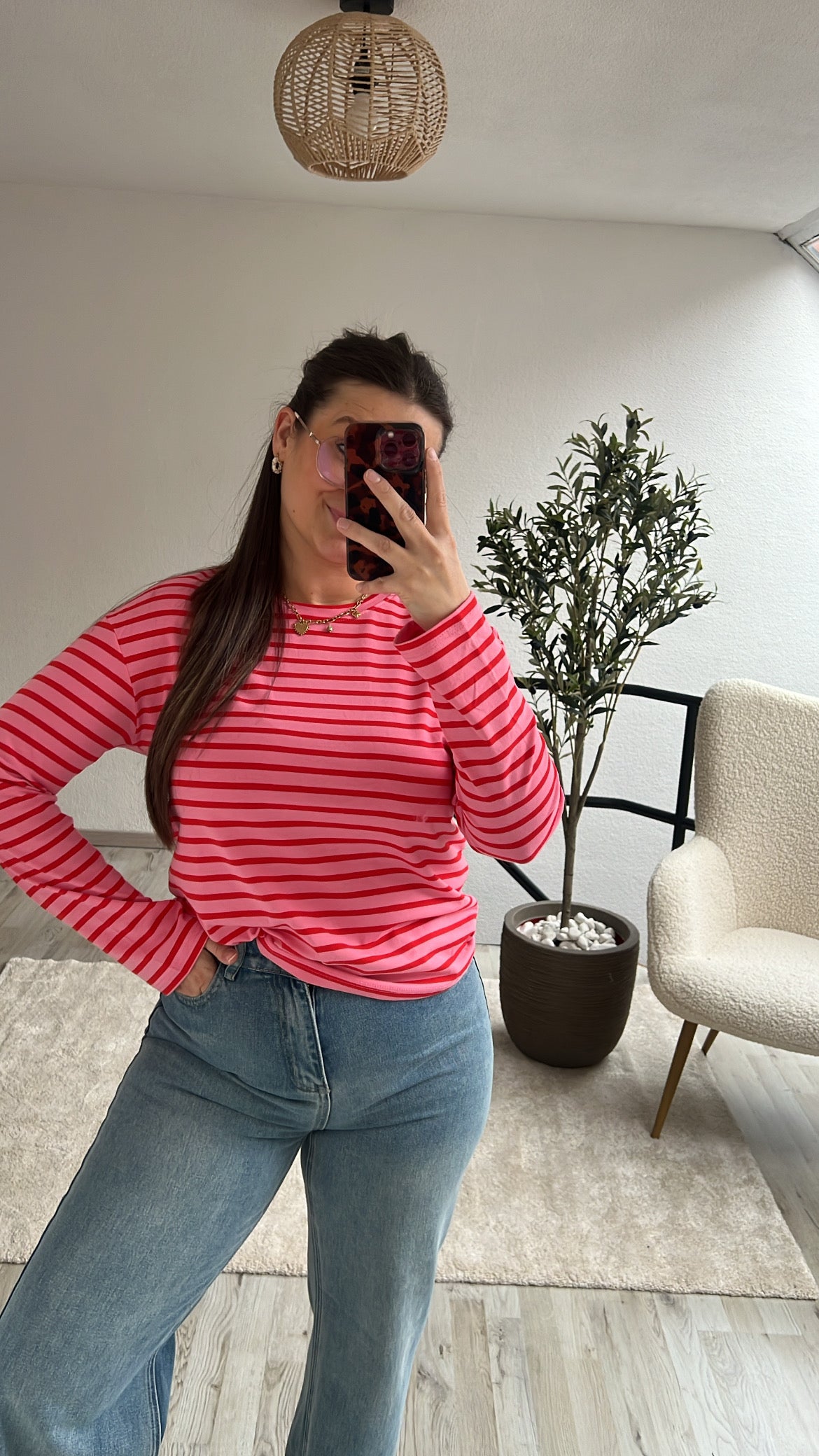 STRIPED LONGSLEEVE ROZE-ROOD