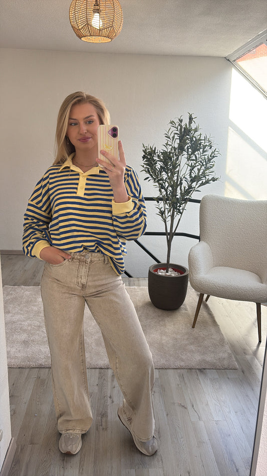POLO SWEATER GEEL-BLAUW