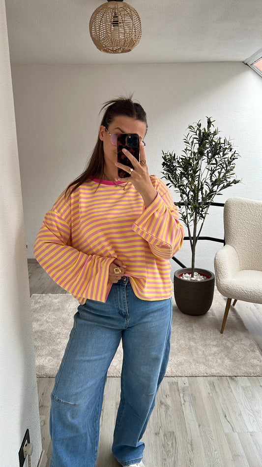 STRIPED LONGSLEEVE GEEL-ROZE