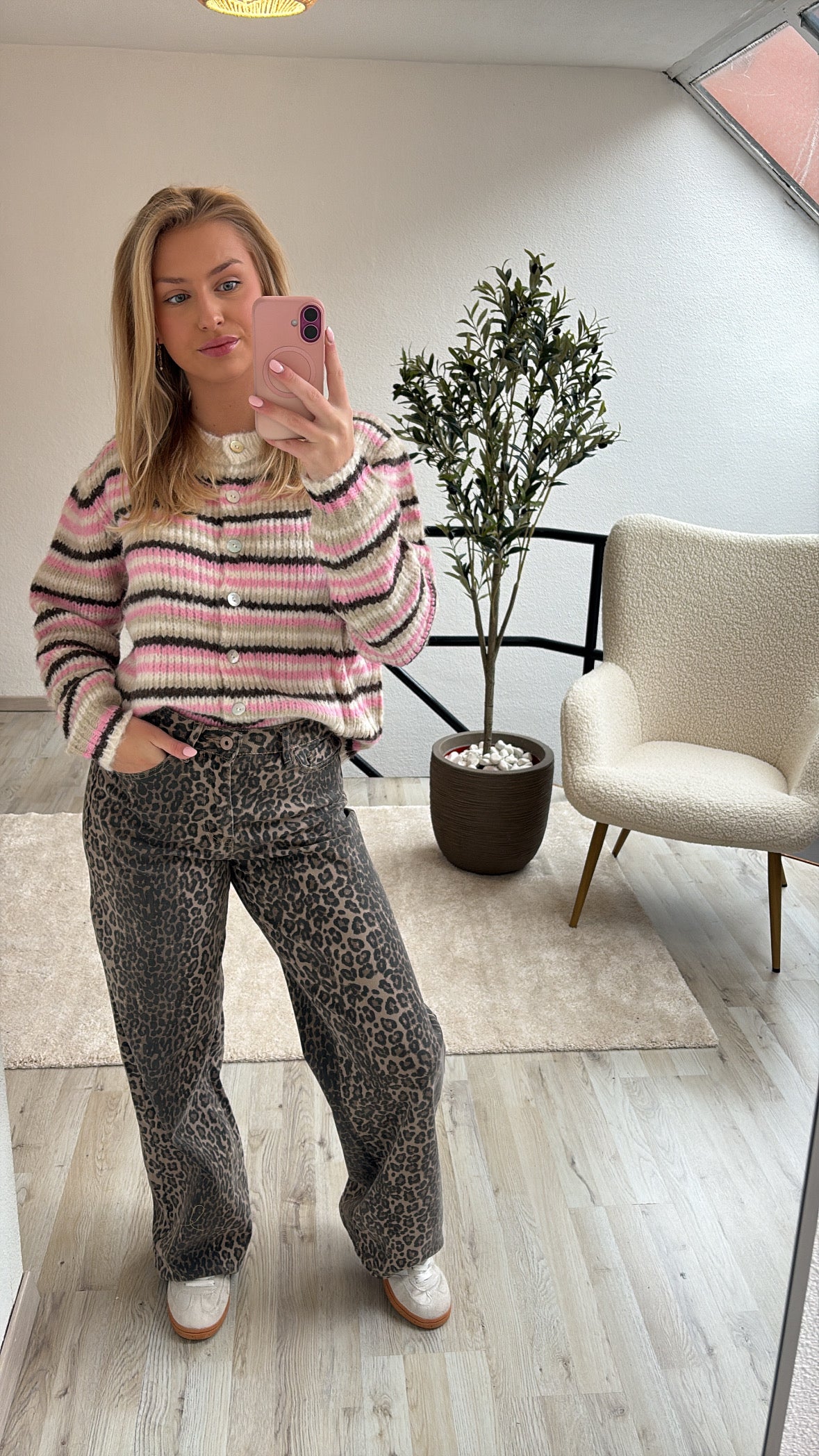 CARDIGAN STREPEN ROZE