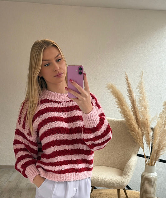 Gestreepte pull roze/rood