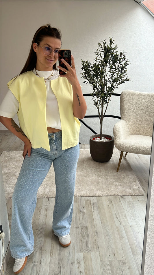 JEANS GILET GEEL