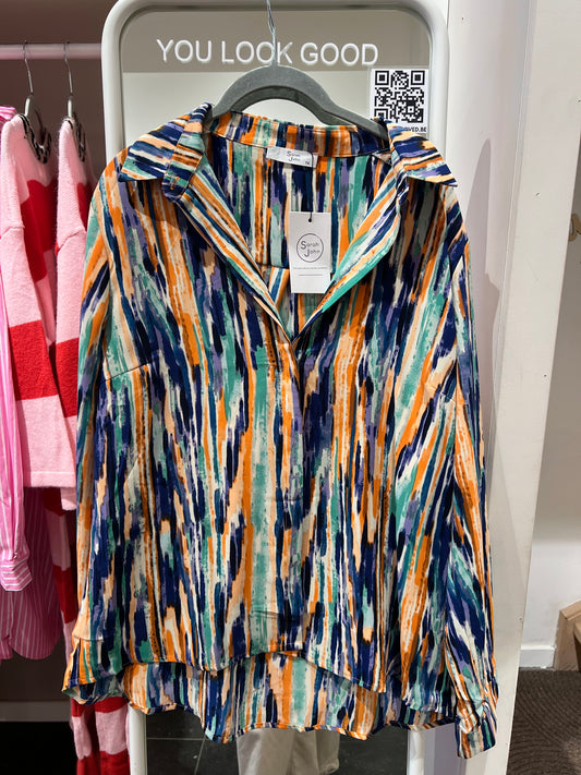 BLOUSE PRINT GROEN-BLAUW