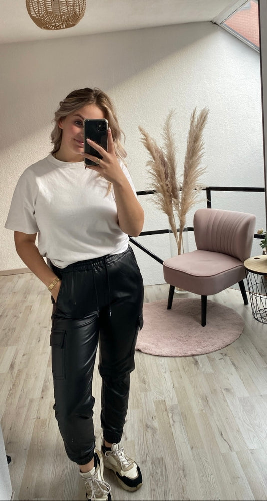 Lederlook cargo broek