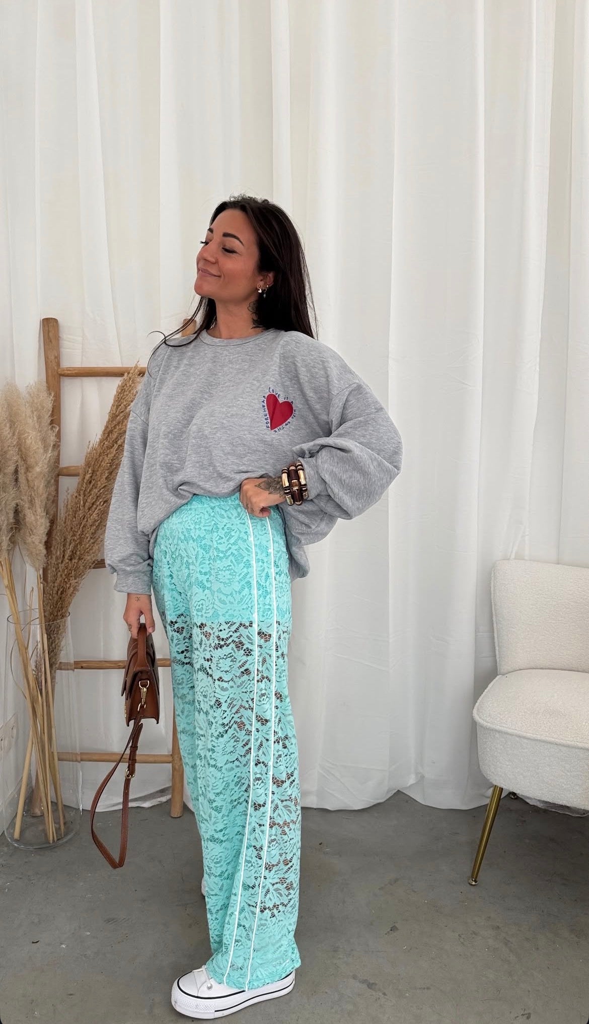 TURKOOIS KANTEN BROEK