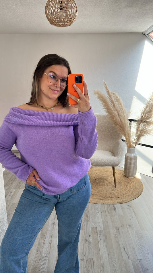 Off shoulder knit paars