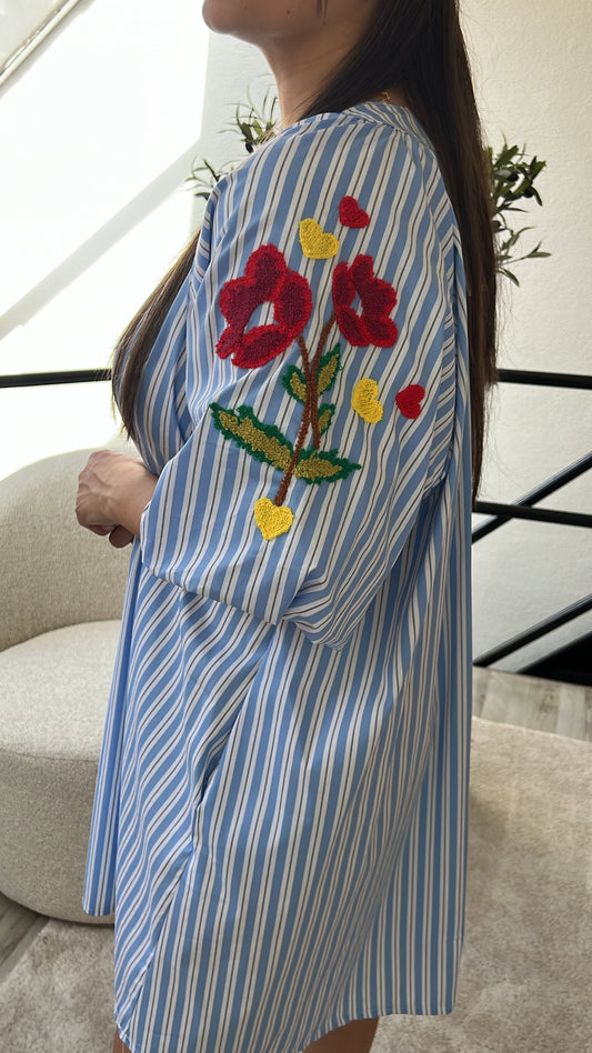GESTREEPTE JURK BRODERIE