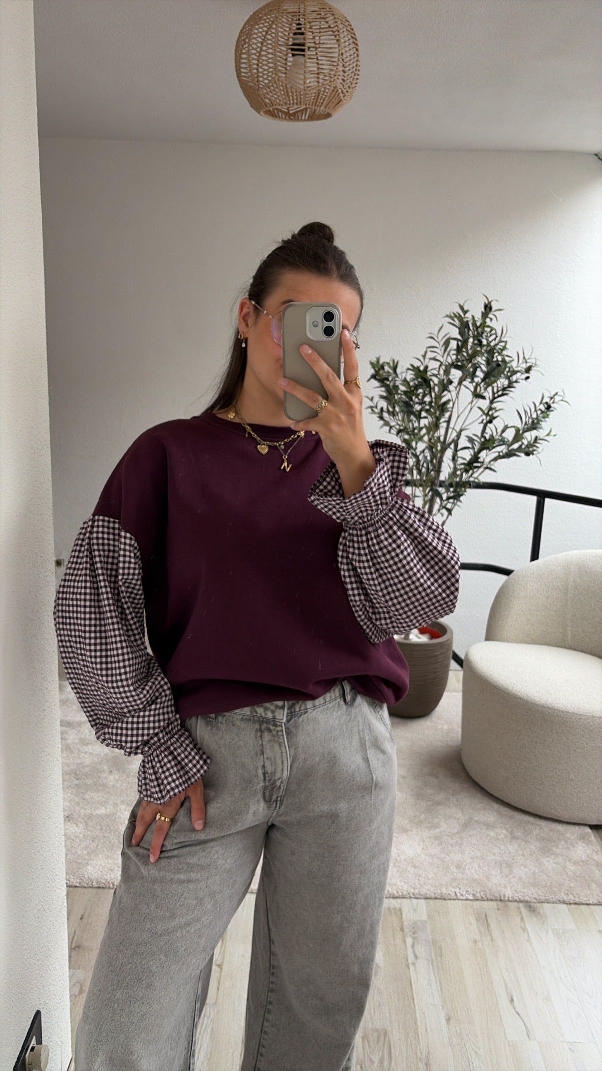 SWEATER MET GERUITE MOUW BORDEAUX