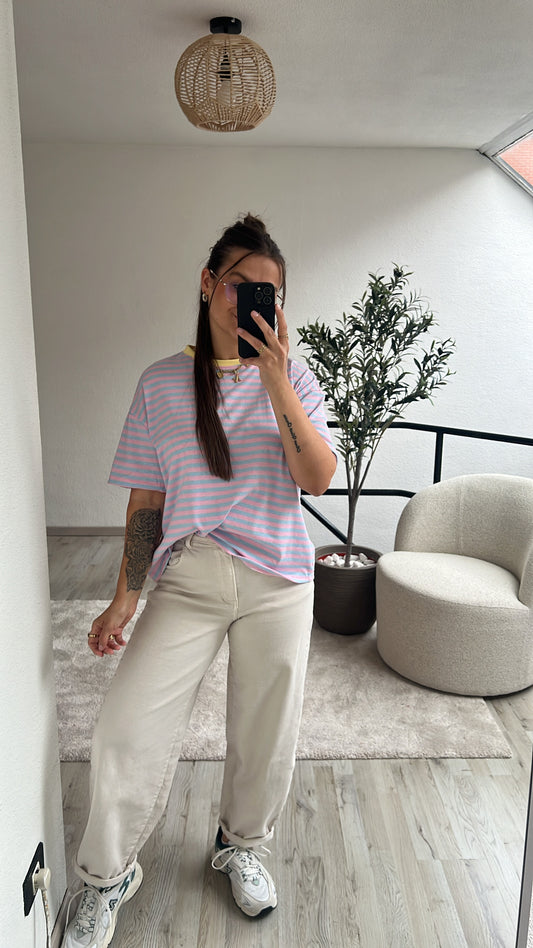 T-SHIRT ROZE-BLAUW