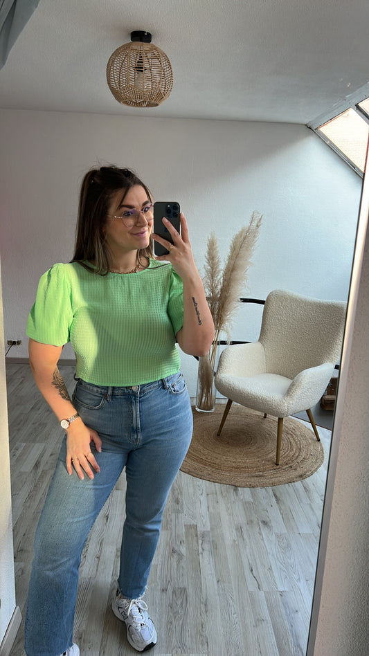 Blouse groen pofmouw