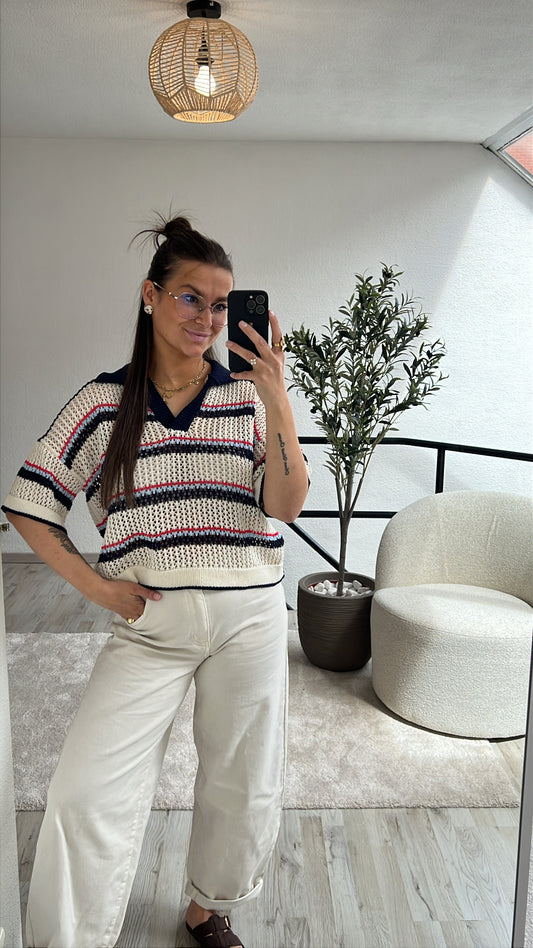 CROCHET POLO DONKERBLAUW