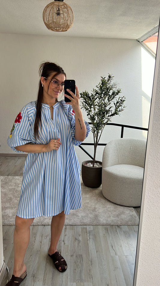 GESTREEPTE JURK BRODERIE