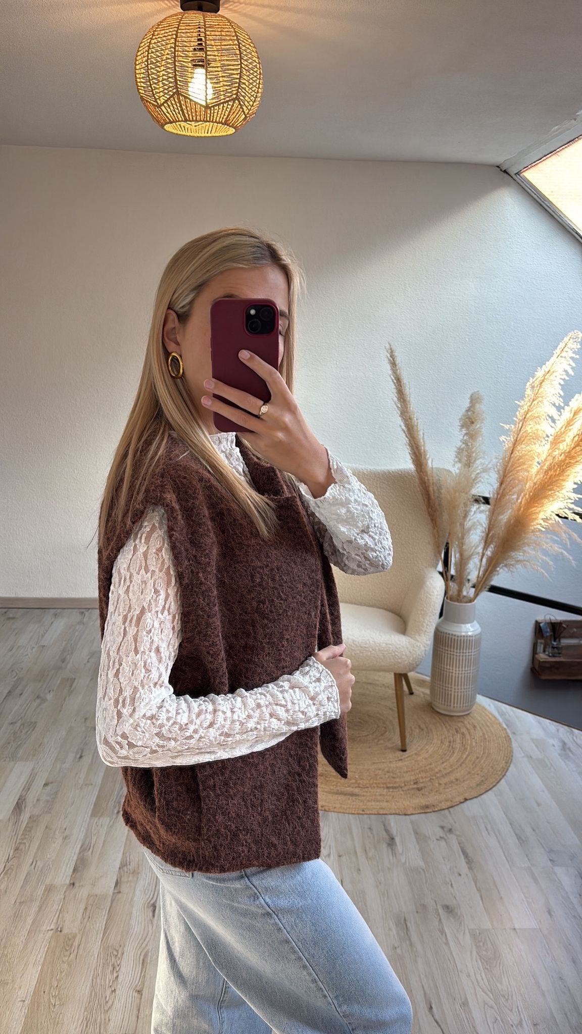 Kanten longsleeve wit