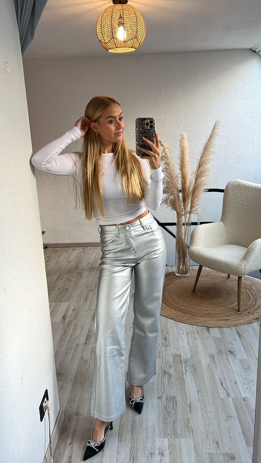 Metallic broek zilver