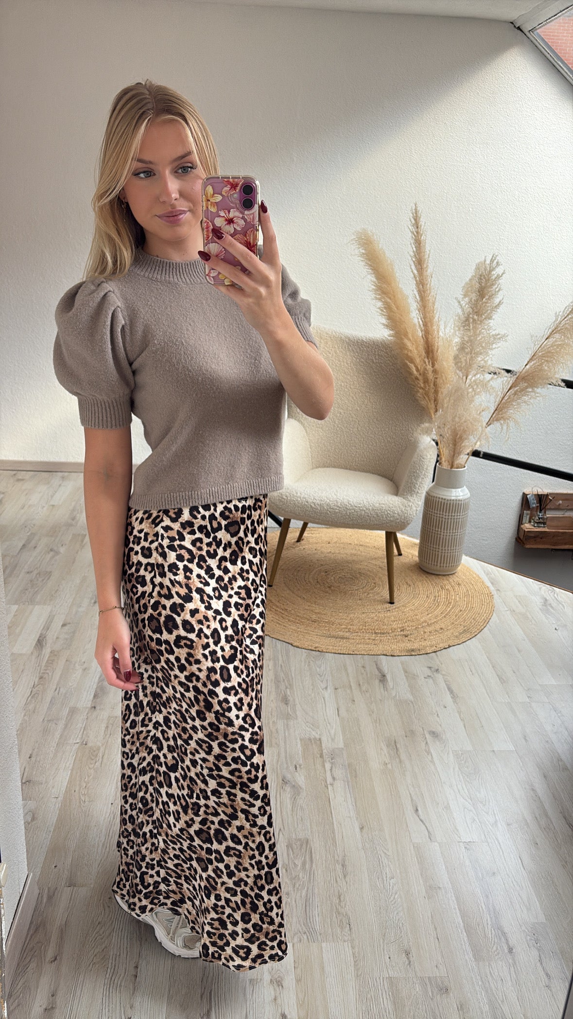 Leopard satijnen rok