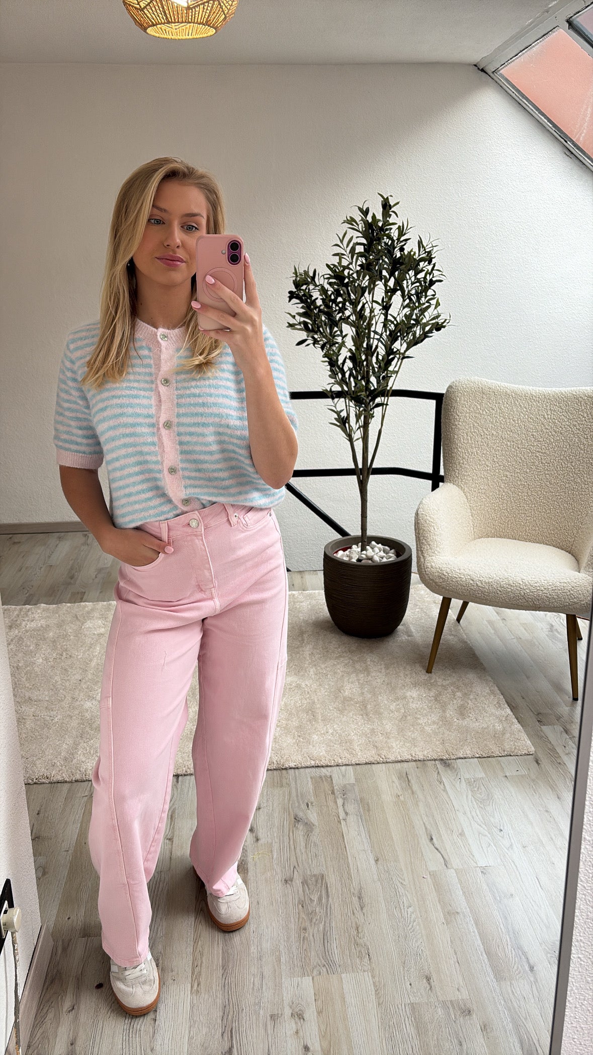 KNIT SHIRT BLAUW-ROZE