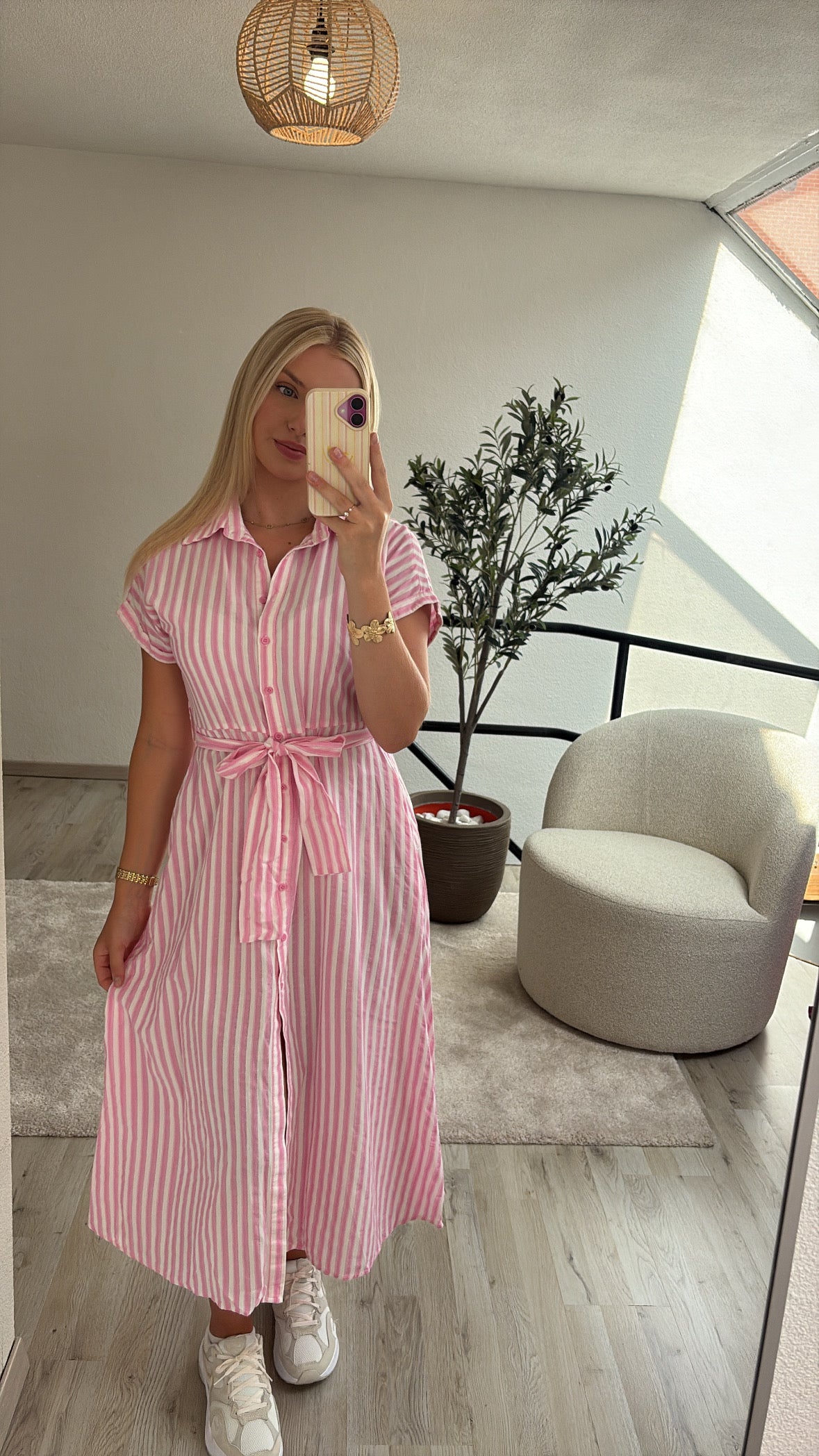 ROZE MAXIJURK STREPEN