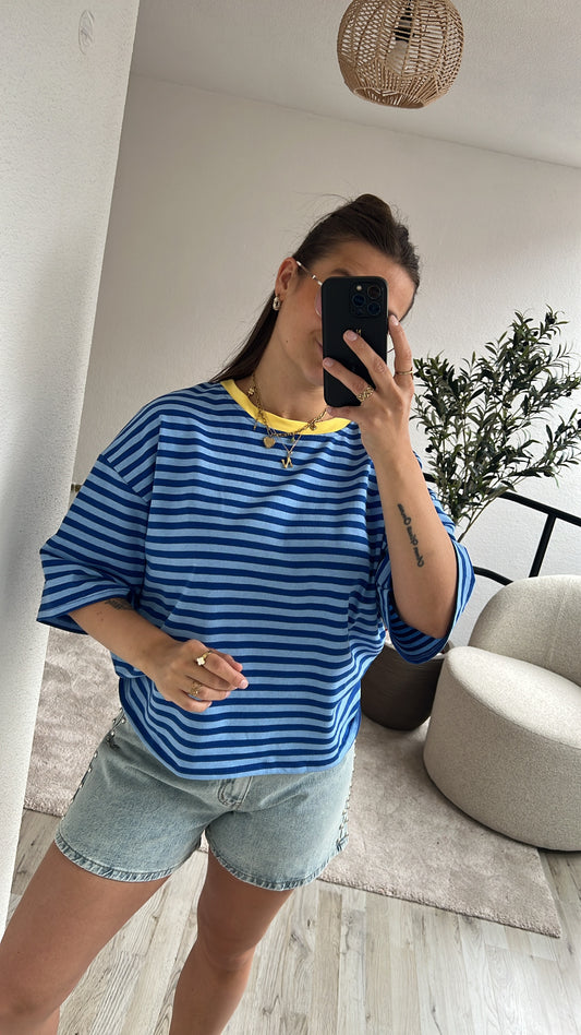 GESTREEPT SHIRT BLAUW