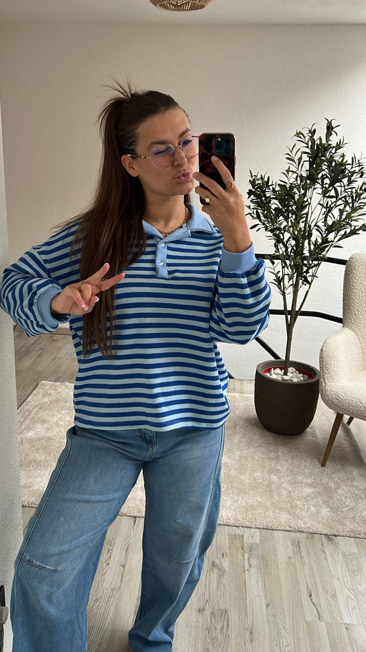 BLAUWE POLO SWEATER