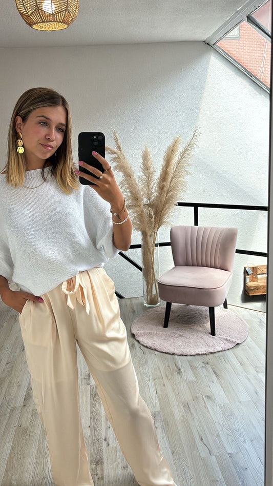 Beige satijnen broek