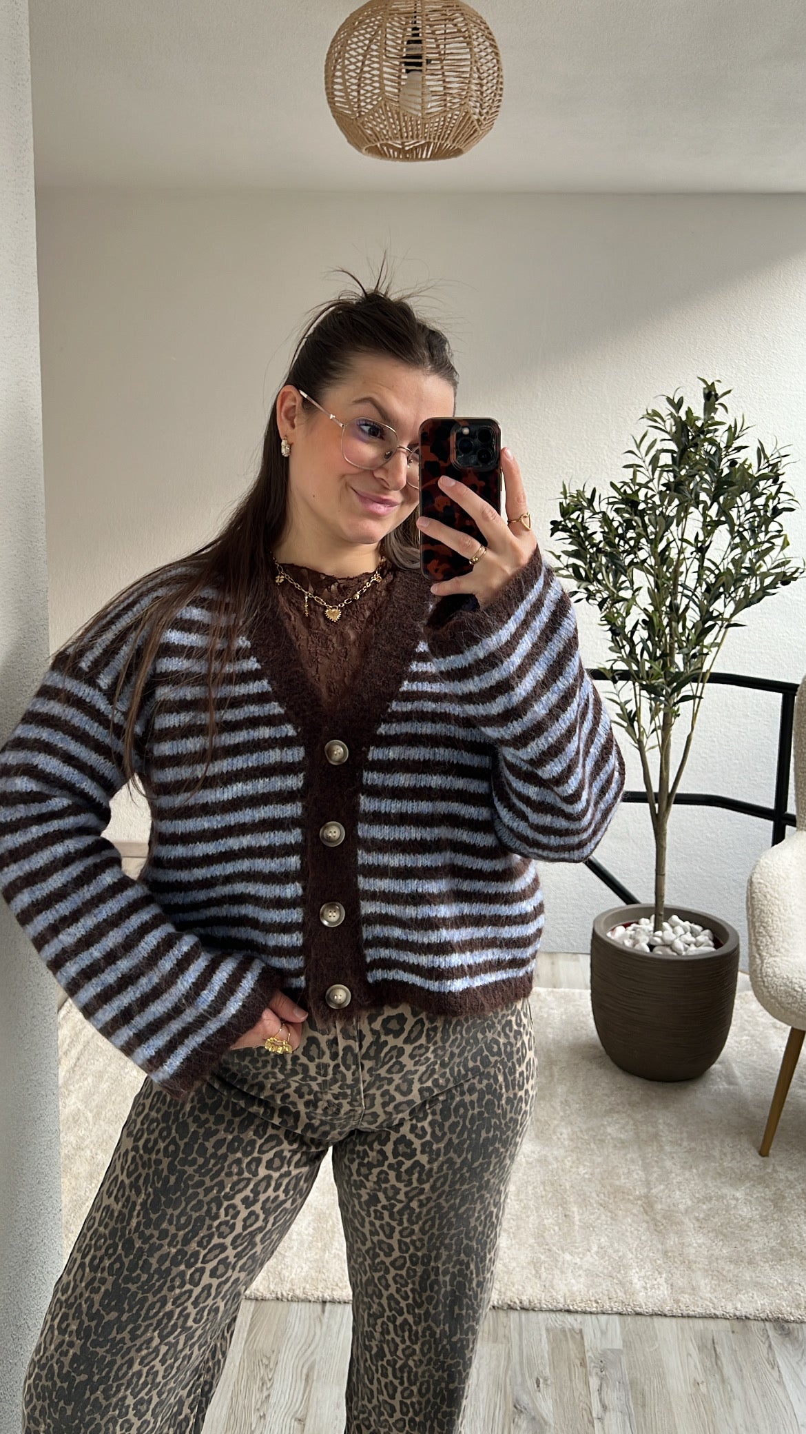 STRIPED CARDIGAN BLAUW