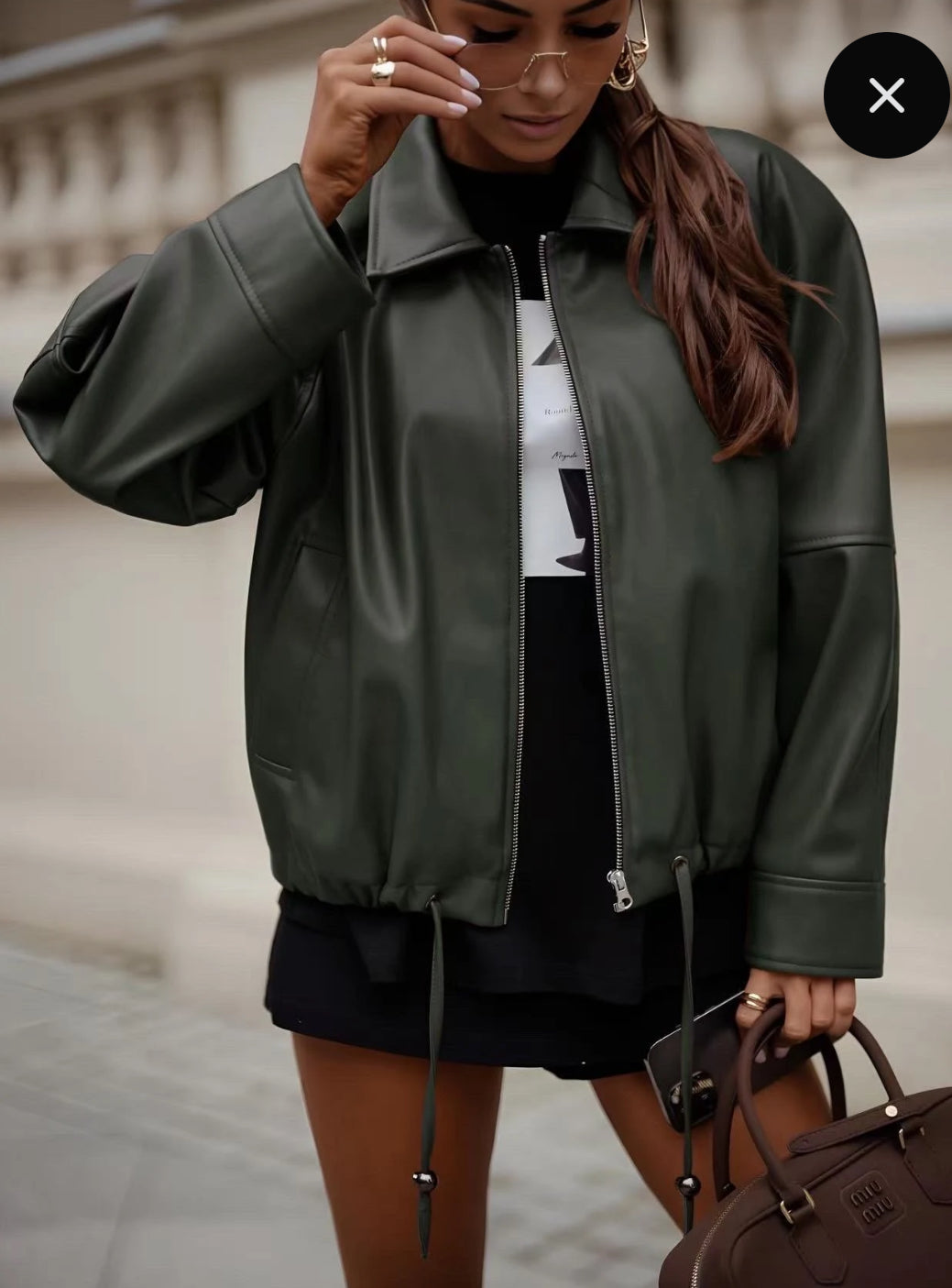 Lederlook bomber khaki