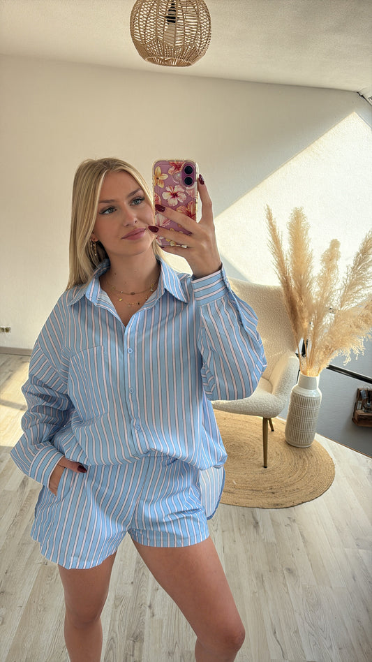 Gestreepte set blauw