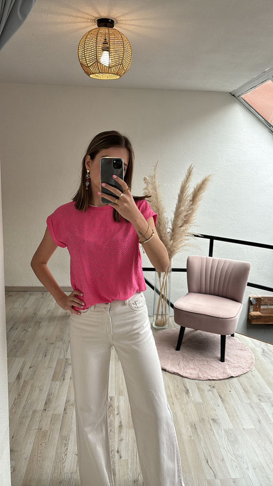 Broderie shirt roze