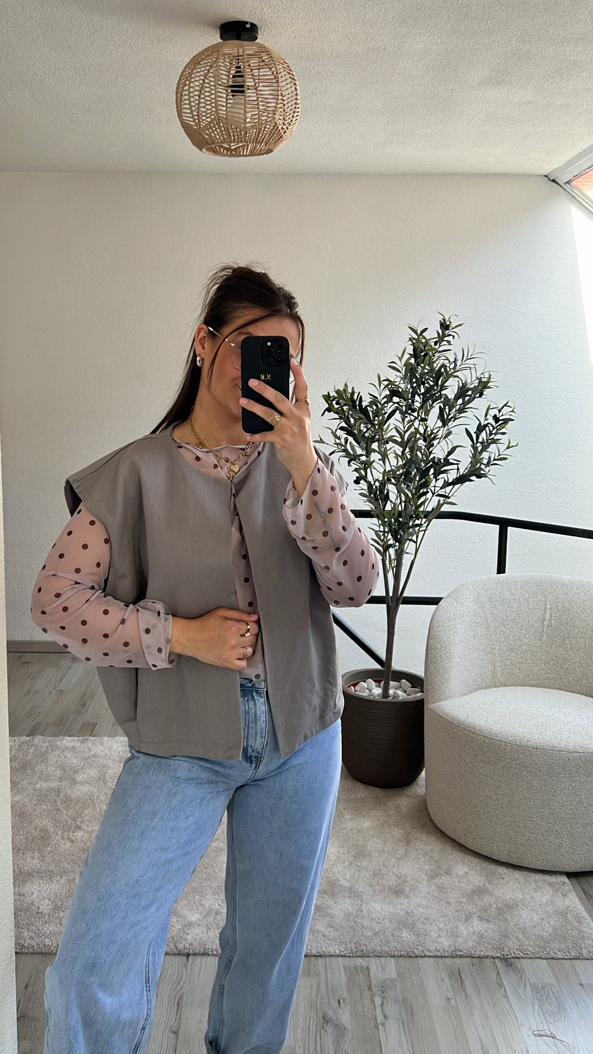 JEANS GILET TAUPE