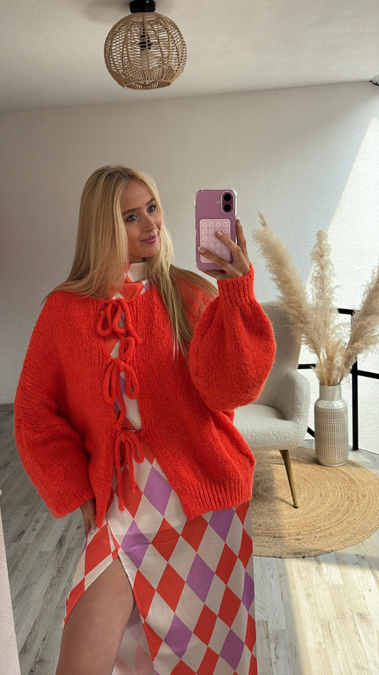 Cardigan strikjes oranje