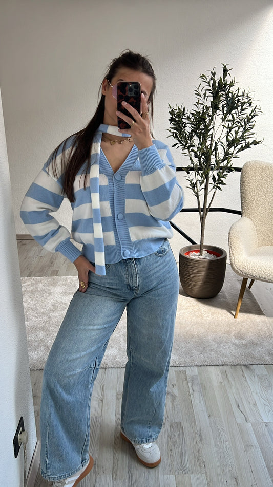 CARDIGAN GESTREEPT + SJAAL