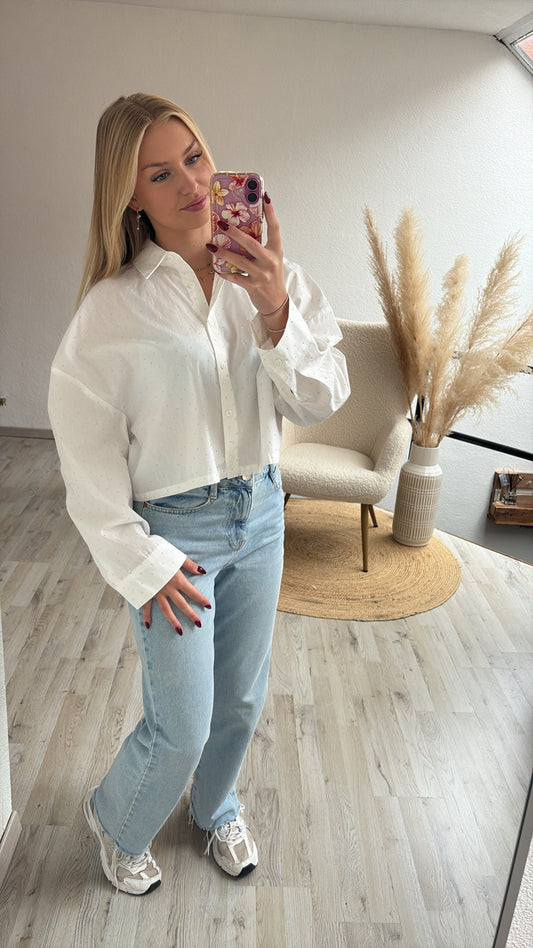 Witte blouse diamantjes
