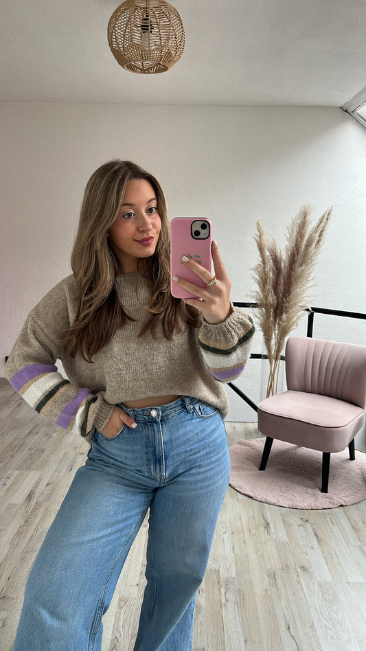 Beige knit trui